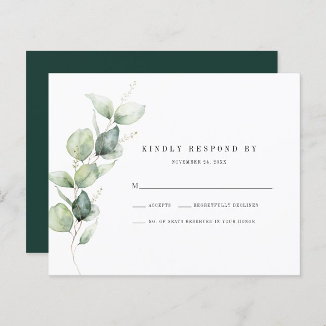 Eukalyptus Foliage Wedding RSVP Response Card (Vorne/Hinten)