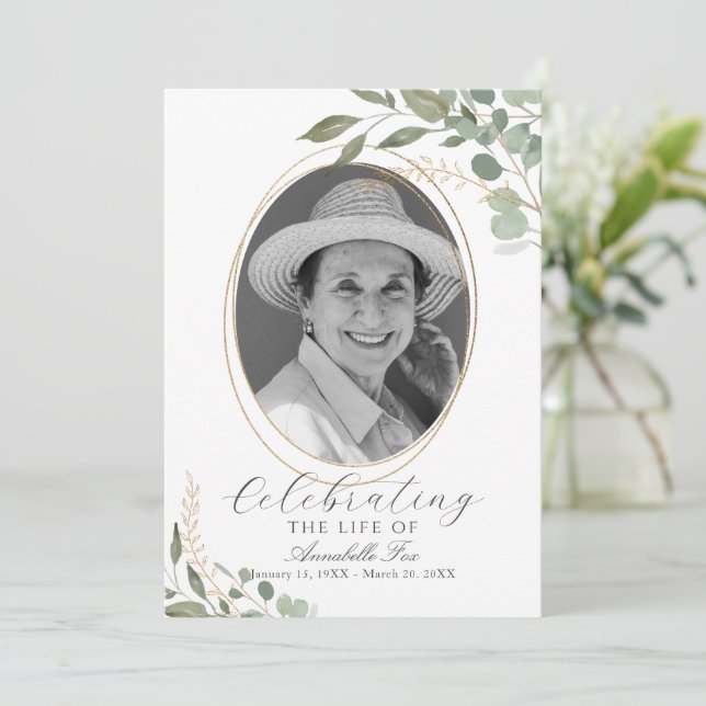 Eukalyptus-Foto Beerdigung des Dienstprogramms Einladung (Stehend Vorderseite)