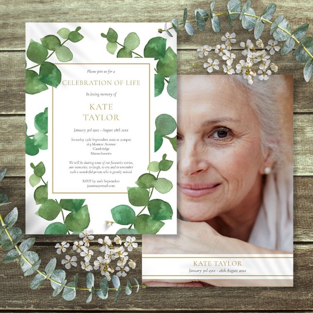 Eukalyptus-Foto Beerdigung des Lebens Einladung (Eucalyptus Photo Funeral Celebration of Life Invitation)