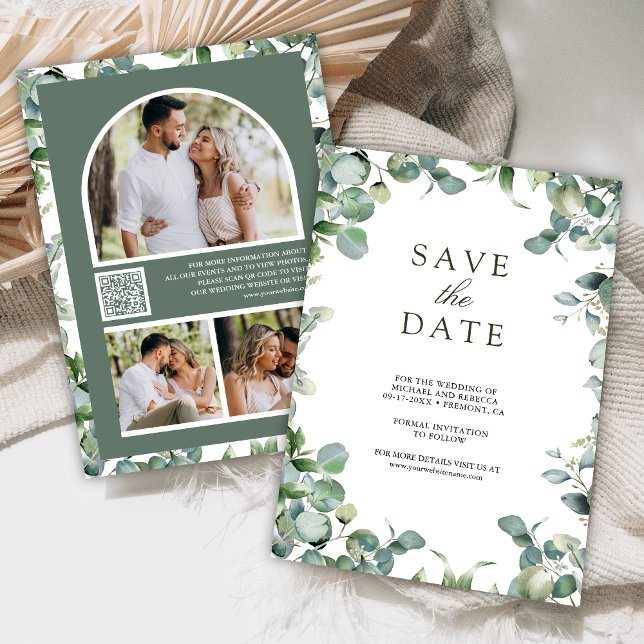 Eukalyptus Foto Collage QR Code Hochzeit Save The Date (Von Creator hochgeladen)
