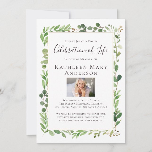 Eukalyptus Foto Feier zum Leben Einladung (Vorderseite)