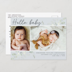 Eukalyptus Foto Hallo Baby Ankündigung Postkarte