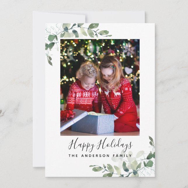 Eukalyptus Foto Happy Holidays Feiertagskarte (Vorderseite)