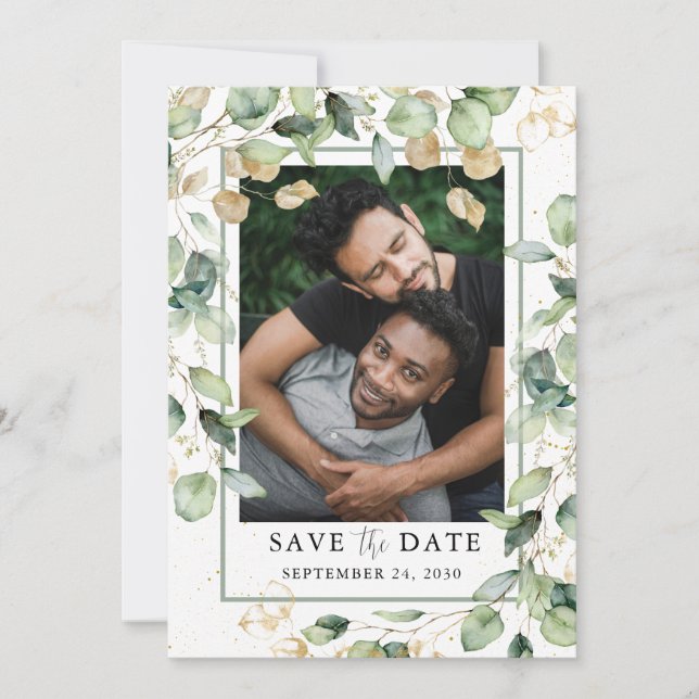 Eukalyptus Foto LGBTQ Save The Date (Vorderseite)