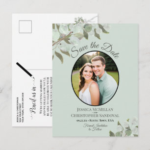 Eukalyptus & Foto-Mint-Hochzeit - Save-the-Date-Ka Ankündigungspostkarte