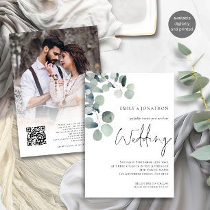 Eukalyptus-Foto-Overlay-Skript QR-Code Hochzeit Einladung
