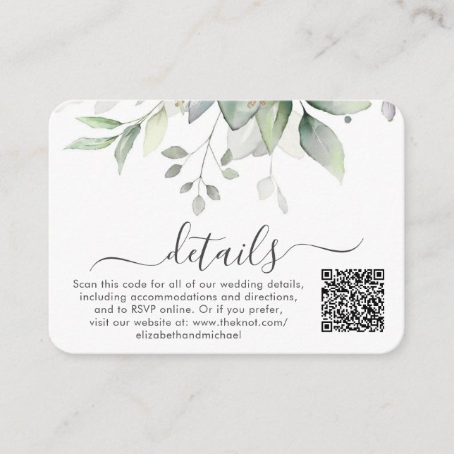 Eukalyptus-Foto QR-Code Hochzeitdetails Begleitkarte (Vorderseite)