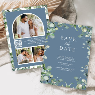 Eukalyptus Foto QR Code Staubblau Hochzeit Save The Date
