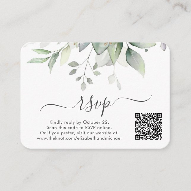 Eukalyptus Foto QR Code Wedding RSVP Begleitkarte (Vorderseite)