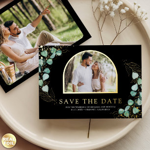 Eukalyptus-Foto-Schwarz-Hochzeit-Save-the-Date-Gol Folieneinladung