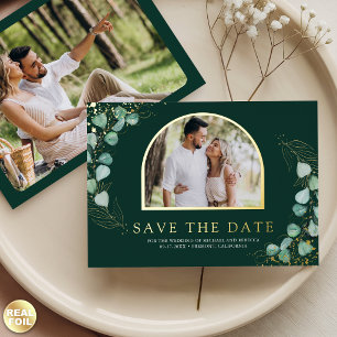 Eukalyptus-Foto-Smaragd-Hochzeitstermin Folieneinladung