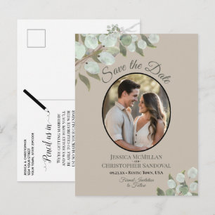 Eukalyptus & Foto-Tan-Hochzeit - Save-the-Date Ankündigungspostkarte