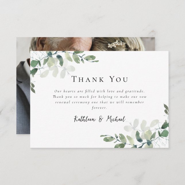 Eukalyptus Foto Vow Renewal Dankeskarte (Vorne/Hinten)