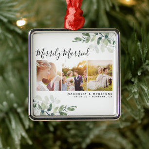 Eukalyptus-Foto Wedding Newlyweds Keepake Ornament Aus Metall