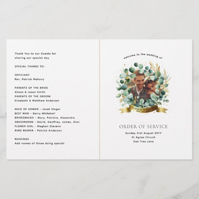 Eukalyptus FOTO Wedding Program Greenery PAPER Flyer (Vorne)