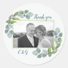 Eukalyptus Foto Wedding Vielen Dank Runder Aufkleber