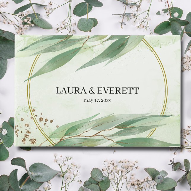Eukalyptus Frame Green Gold Foliage Wedding Gästebuch (Von Creator hochgeladen)