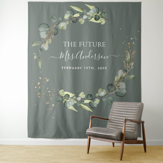 Eukalyptus Future Frau Foto Booth Hintergrund Wandteppich (Beispiel)