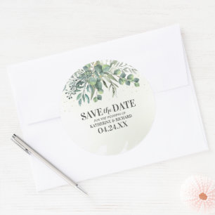 Eukalyptus Garden Wedding Save the Date Runder Aufkleber