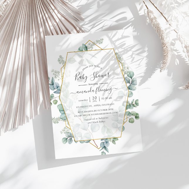 Eukalyptus geometric Baby Shooter Einladung (Watercolor Eucalyptus Geometric Baby Shower Invitation)