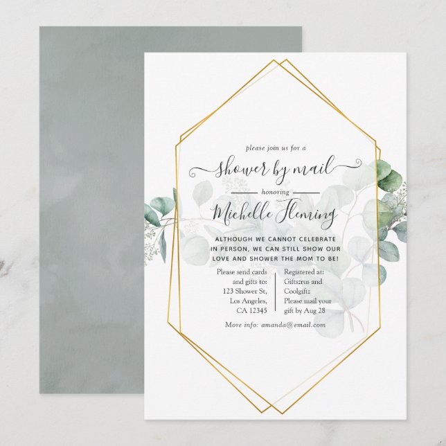 Eukalyptus Geometric Baby Showroom von Mail Einladung (Vorne/Hinten)