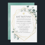 Eukalyptus Geometric Bat Mitzvah Einladung<br><div class="desc">Trendy Aquarell Eukalyptus Silber Dollar Fledermaus Mitzvah Einladung mit goldenem geometrischem Rahmen.</div>