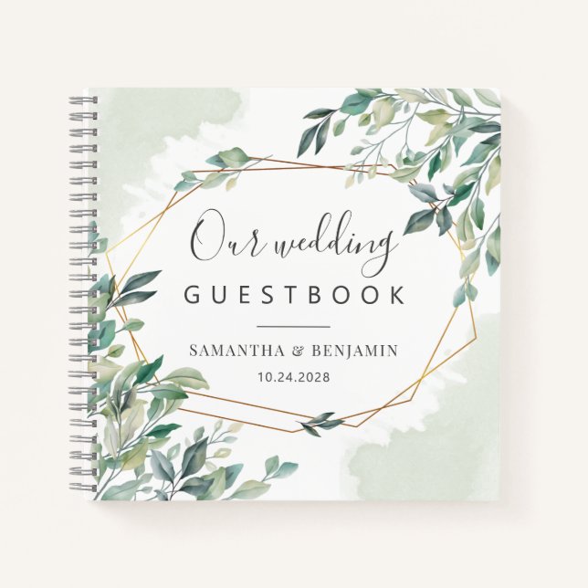 Eukalyptus Geometric Botanical Wedding Guest Book Notizbuch (Vorderseite)