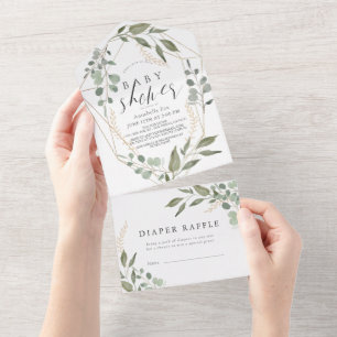 Eukalyptus Geometric Diaper Raffle Baby Dusche All In One Einladung