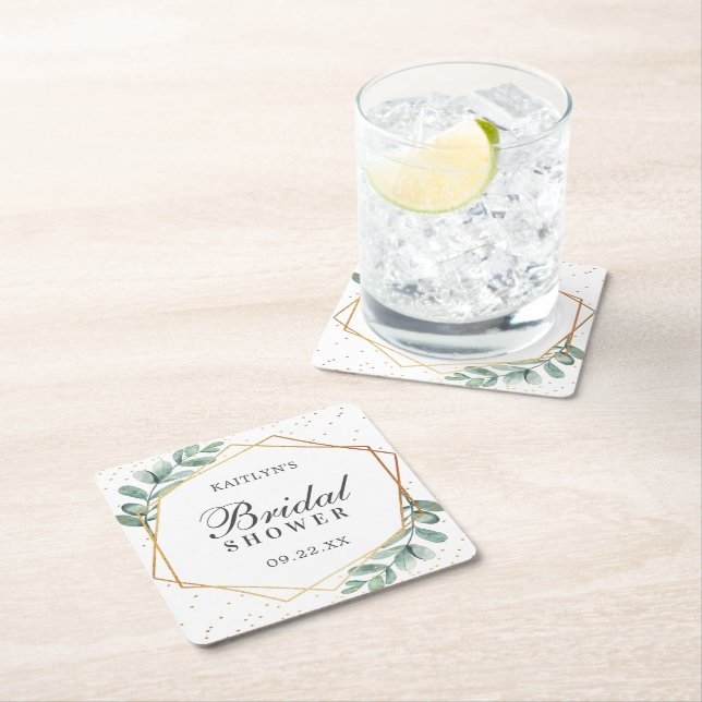 Eukalyptus Geometric Gold Foil Brautparty Rechteckiger Pappuntersetzer (Vor Ort)