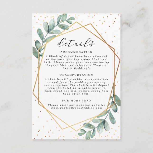Eukalyptus Geometric Gold Foil Wedding Begleitkarte (Vorderseite)