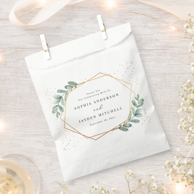 Eukalyptus Geometric Gold Foil Wedding Geschenktütchen (Ausgeschnitten)