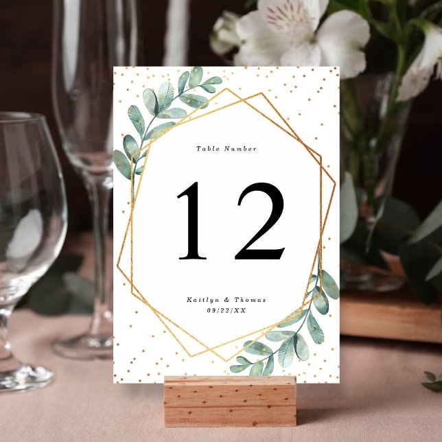 Eukalyptus Geometric Gold Foil Wedding Table Card Einladung (Von Creator hochgeladen)