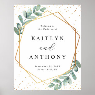 Eukalyptus Geometric Gold Foil Wedding Willkommen Poster