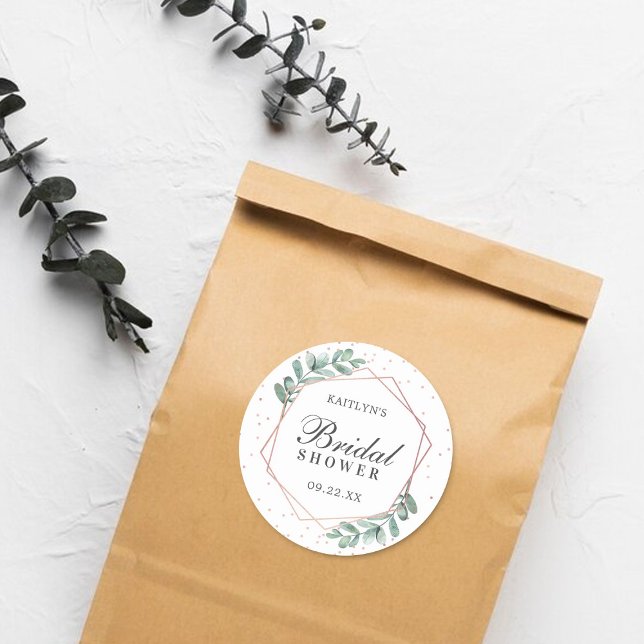 Eukalyptus Geometric Rose Gold Foil Brautparty Runder Aufkleber (Von Creator hochgeladen)
