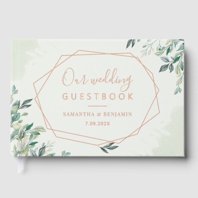 Eukalyptus Geometric Rose Gold Foil Wedding Gästebuch (Vorderseite)