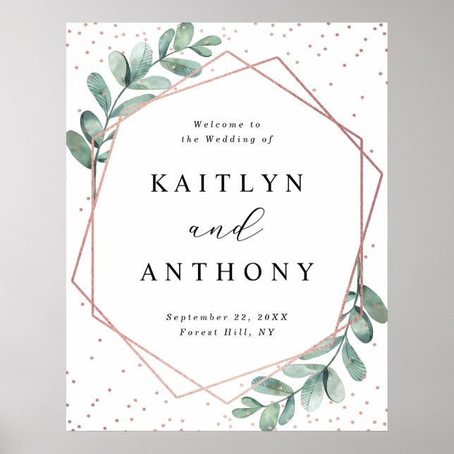 Eukalyptus Geometric Rose Gold Foil Wedding Poster (Vorne)