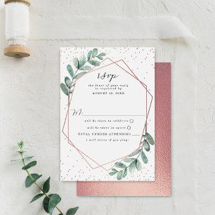 Eukalyptus Geometric Rose Gold Foil Wedding RSVP Karte
