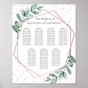 Eukalyptus Geometric Rose Gold Foil Wedding Table Poster