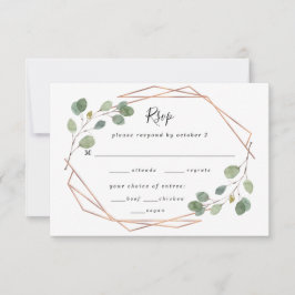 Eukalyptus Geometric Rose Gold Wedding Meal Choice RSVP Karte
