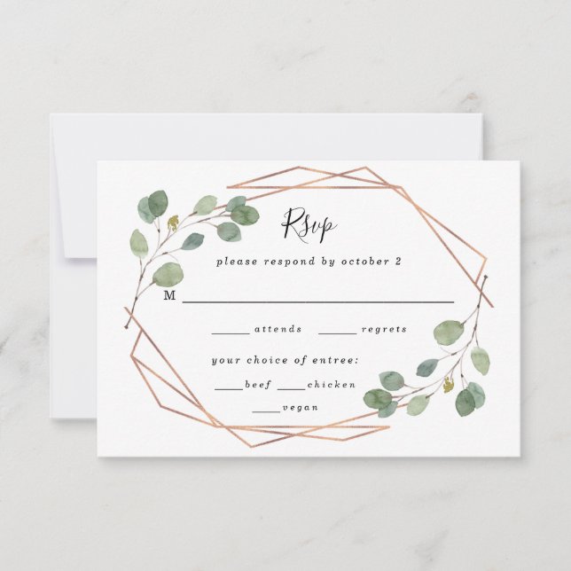 Eukalyptus Geometric Rose Gold Wedding Meal Choice RSVP Karte (Vorderseite)