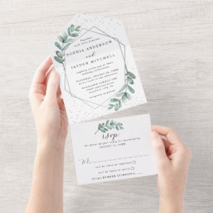 Eukalyptus Geometric Silver Foil Wedding All In One Einladung