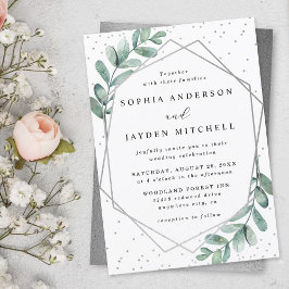 Eukalyptus Geometric Silver Foil Wedding Einladung