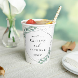 Eukalyptus Geometric Silver Foil Wedding Pappbecher