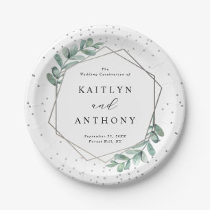 Eukalyptus Geometric Silver Foil Wedding Pappteller