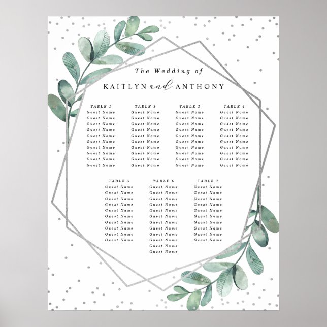 Eukalyptus Geometric Silver Foil Wedding Poster (Vorne)