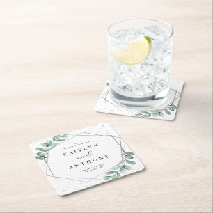 Eukalyptus Geometric Silver Foil Wedding Rechteckiger Pappuntersetzer