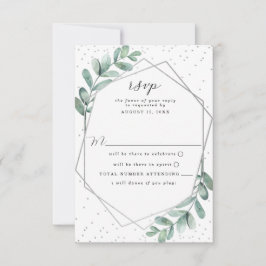 Eukalyptus Geometric Silver Foil Wedding RSVP Karte
