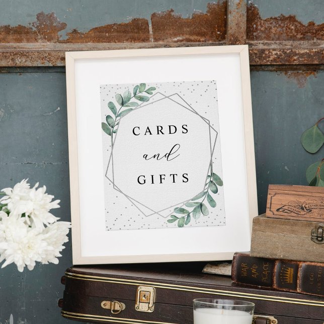 Eukalyptus Geometric Silver Foil Wedding Sign Poster (Von Creator hochgeladen)