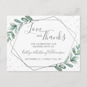 Eukalyptus Geometric Silver Foil Wedding Vielen Da Ankündigungspostkarte