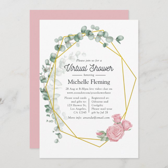 Eukalyptus Geometric Virtual Baby Dusche Einladung (Vorne/Hinten)